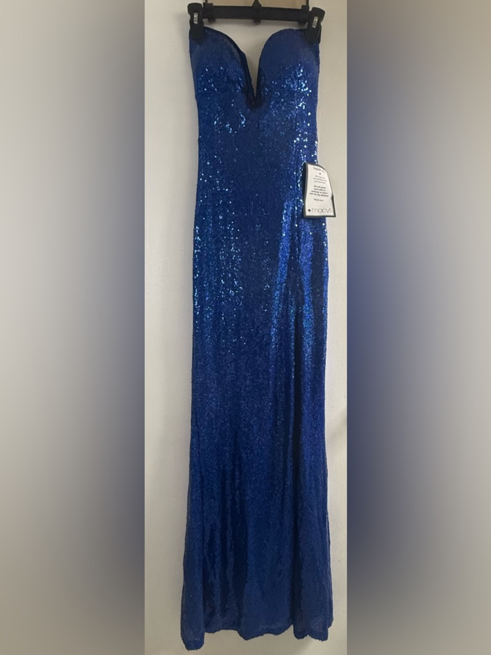 Strapless Sequined Royal Blue Maxi Dress-Formal